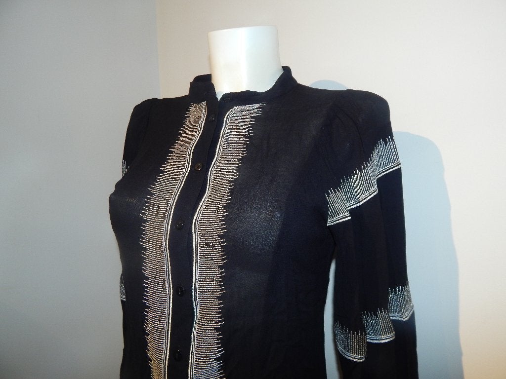 Antik Batik zwarte voile blouse zilveren sier werk stof S, Verzenden, Zwart, Zo goed als nieuw, Maat 36 (S)