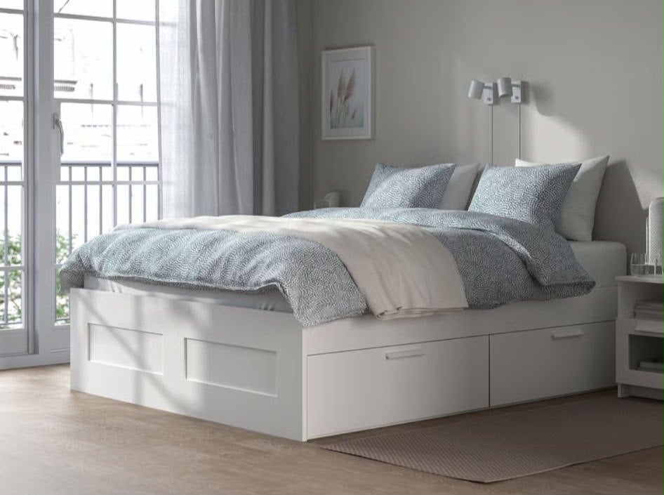 BRIMNES bed IKEA met lades wit, Ophalen, Wit, 140 cm, Zo goed als nieuw