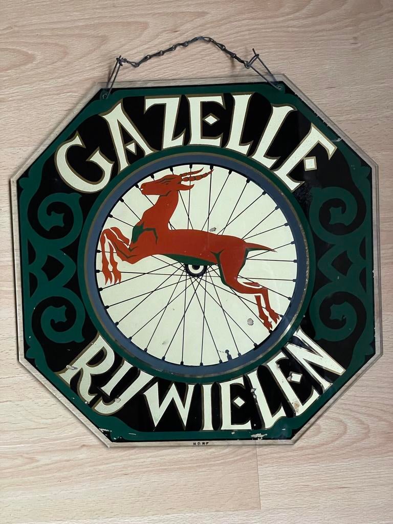Glazen reclame Gazelle rijwielen, Ophalen, Reclamebord, Gebruikt, Gazelle