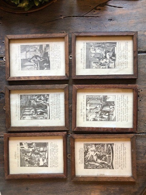 6 oude ambacht tekeningen schilderijen uit een serie van 100, Verzamelen, Ophalen of Verzenden