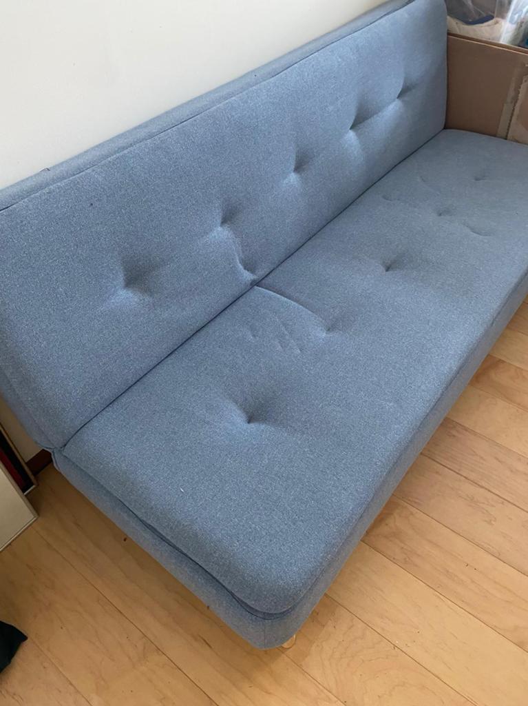 Blauwe slaapbank twijfelaar, Ophalen, Zo goed als nieuw, Twijfelaar, 120 cm