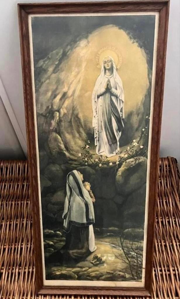 Maria en Bernadette Soubirous, mooie gesigneerde antieke ets, Antiek en Kunst, Ophalen of Verzenden