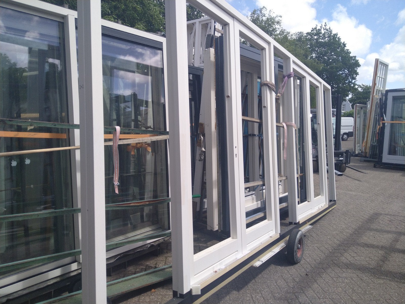 Hardhout kozijn met 2 sets tuindeuren en zijlichten, Doe-het-zelf en Verbouw, Deuren en Horren, Ophalen, Nieuw, Buitendeur, Hout