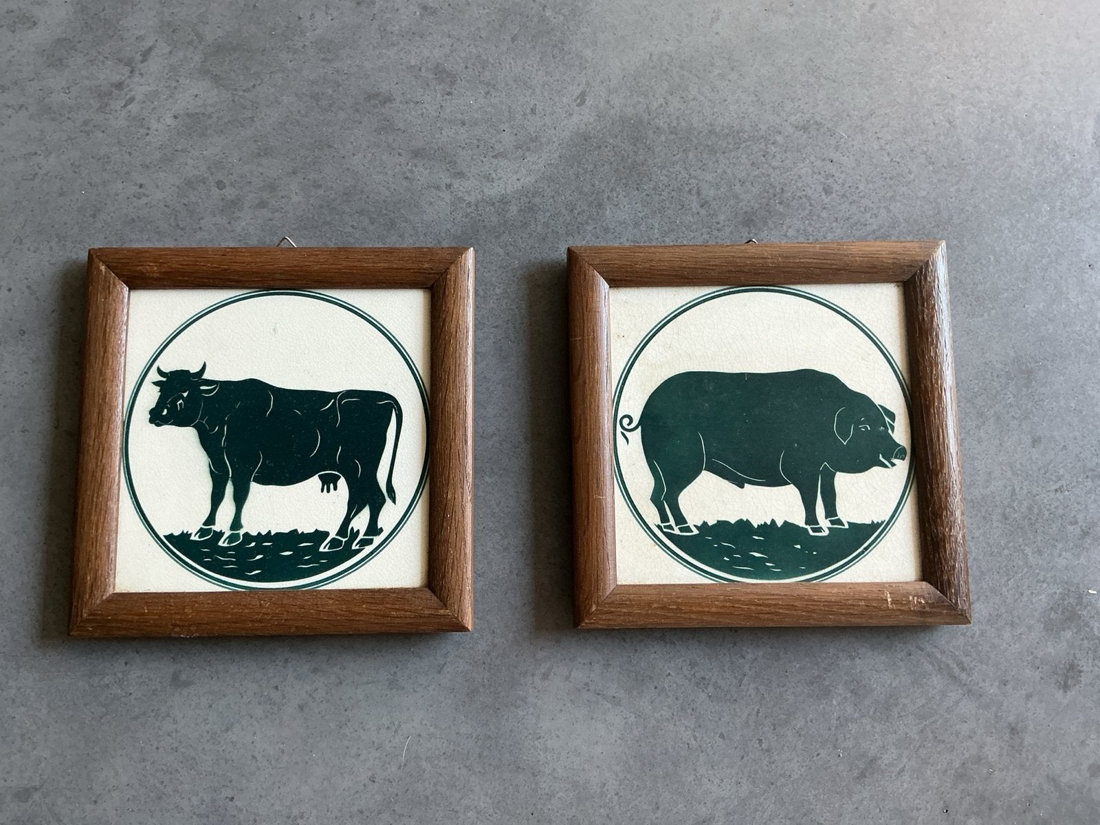 Vintage wanddecoratie: Koe en Varken tegels, Antiek en Kunst, Ophalen of Verzenden