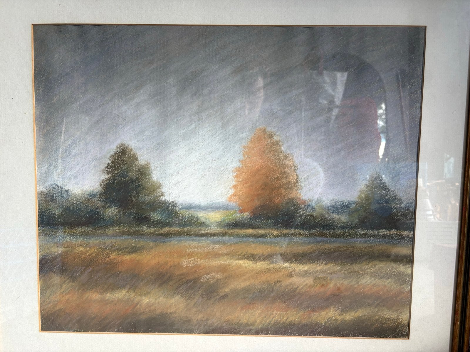 Schilderij met krijt getekend - Landschap, Ophalen, Landschap, Papier, Ingelijst