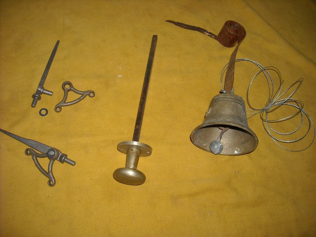 antieke trekbel set oude deurbel deur bel trekker koperen, Ophalen of Verzenden