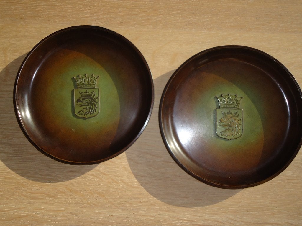 YSTAD SWEDEN BRONS arend armorial, 2 neo-gothische schalen, Ophalen of Verzenden