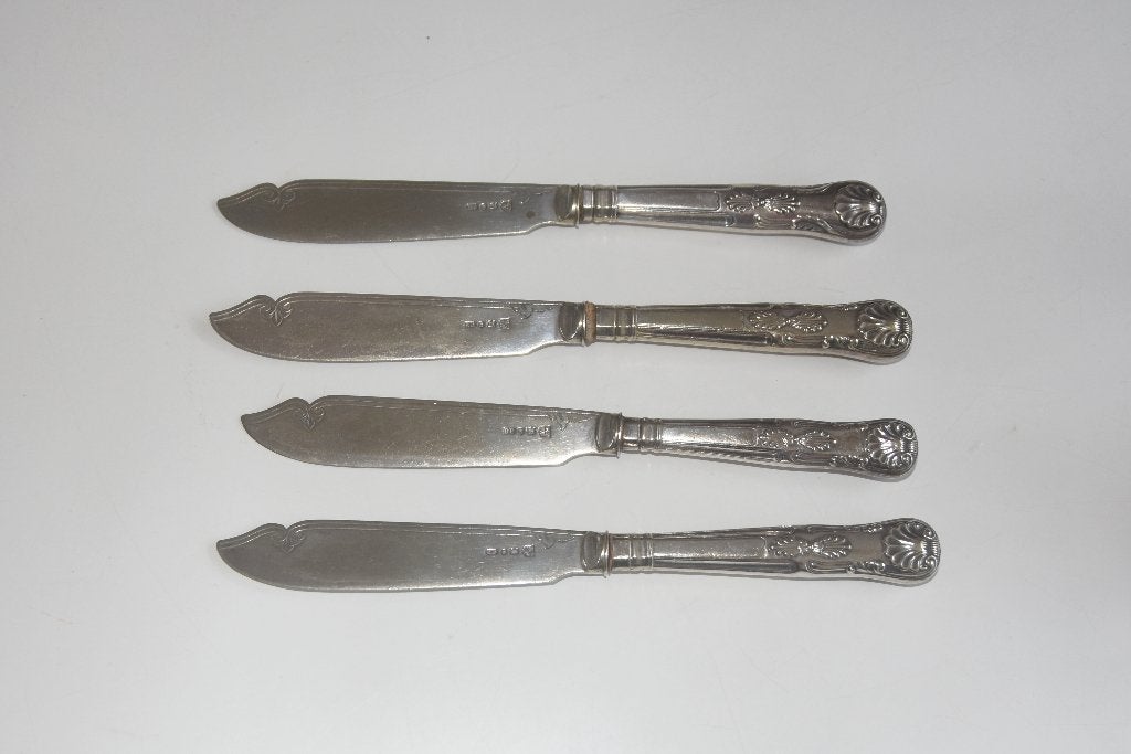 4 Antieke verzilverde vismessen Sheffield UK 1925, Verzenden