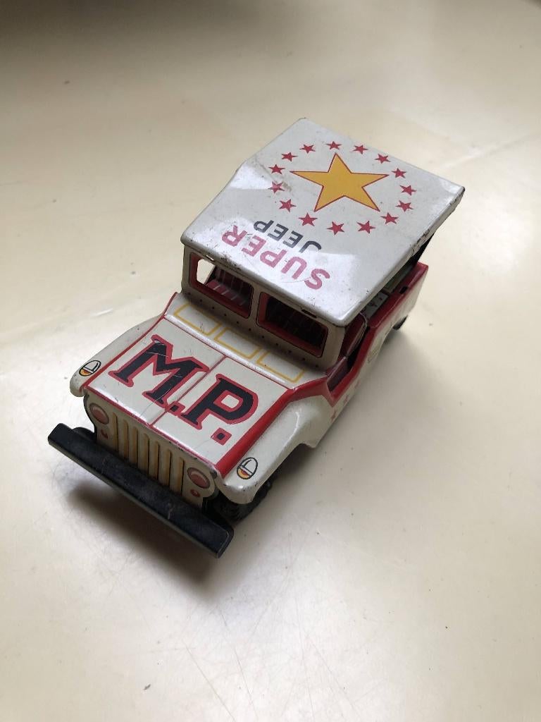 Vintage Tin toy M.P. Jeep speelgoedauto blik Made in Japan, Antiek en Kunst, Ophalen of Verzenden