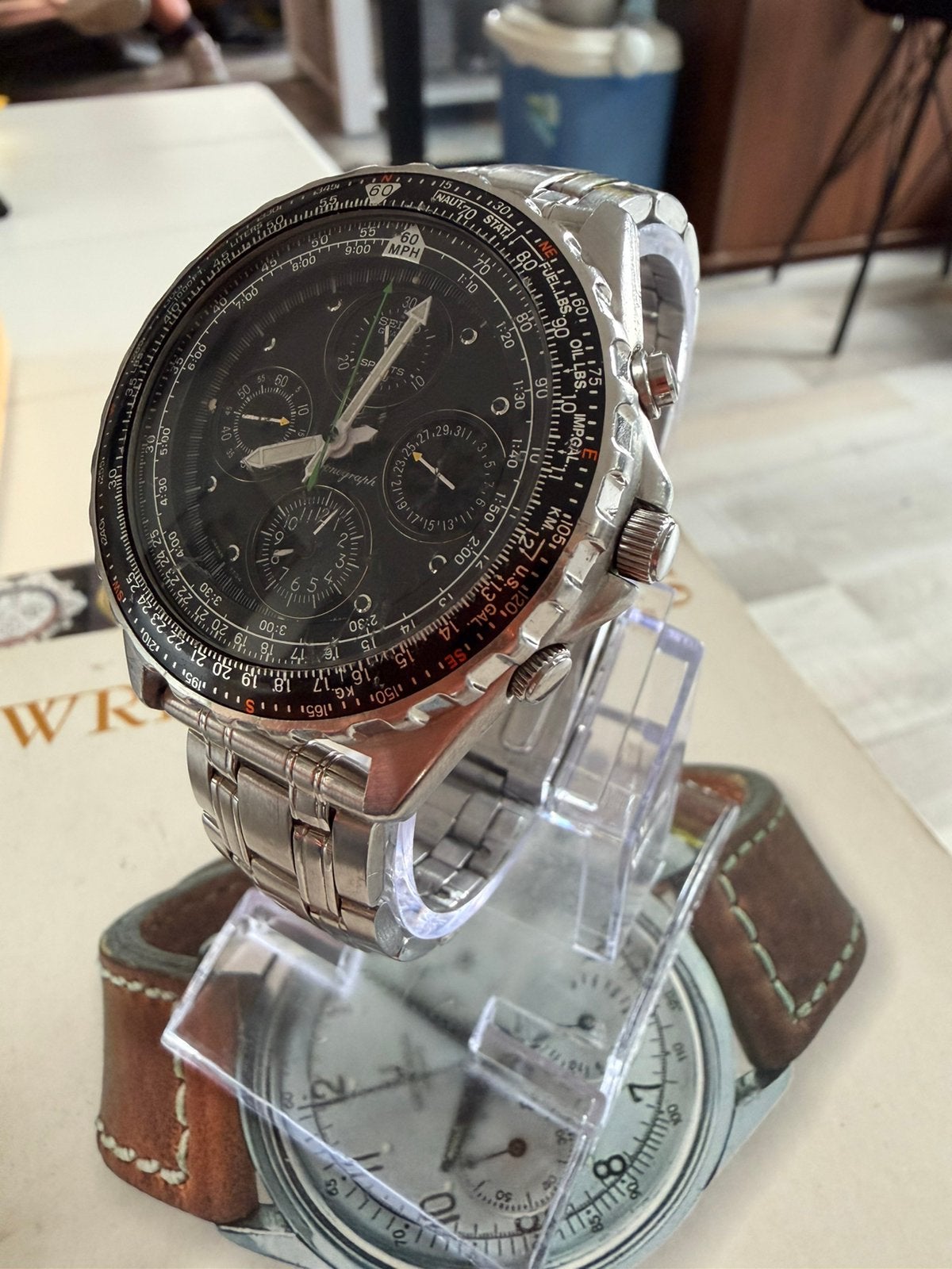 Seiko Flightmaster SNA411 7T34-6A00 Chronograaf, Gebruikt, Zwart, IOS, Ophalen of Verzenden