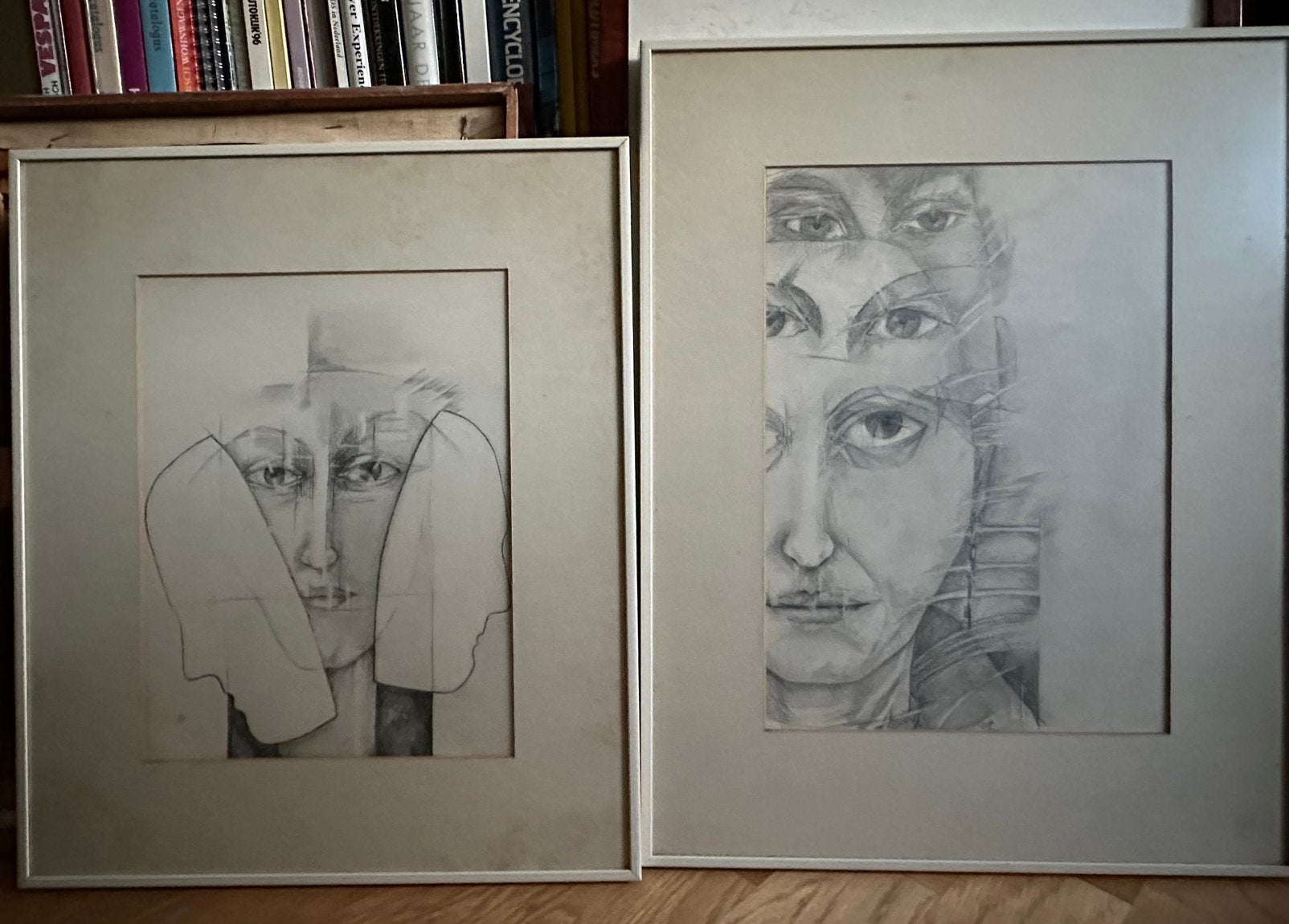 Grafiet tekening Masker, groei. Set van 2, in lijst, Ophalen of Verzenden