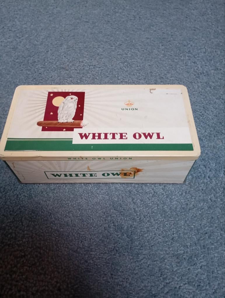Vintage White Owl sigaren Blik La Bolsa Kampen, Antiek en Kunst, Ophalen of Verzenden