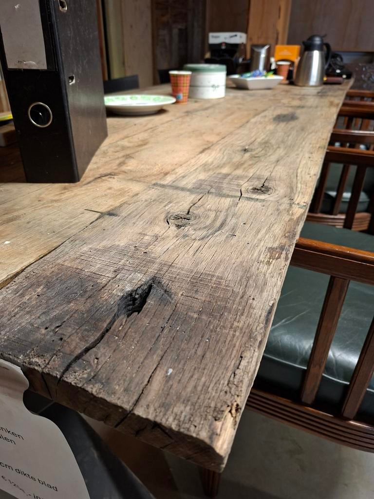 Eiken Wagonplanken Tafel - 268x92x75cm, Huis en Inrichting, Tafels | Eettafels, Ophalen, Rechthoekig, 200 cm of meer, 50 tot 100 cm