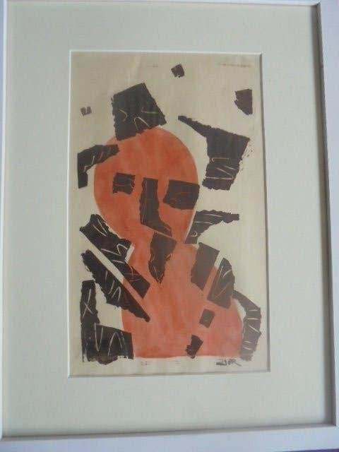 De Ploeg - Jan Jordens - collage man met fez, Antiek en Kunst, Ophalen, Overige materialen, Gemengde techniek, Figuren