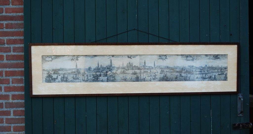 Stadsgezicht Amsterdam 1614 ingelijst, Antiek en Kunst, Ophalen, 44 cm, Ingelijst, 175 cm