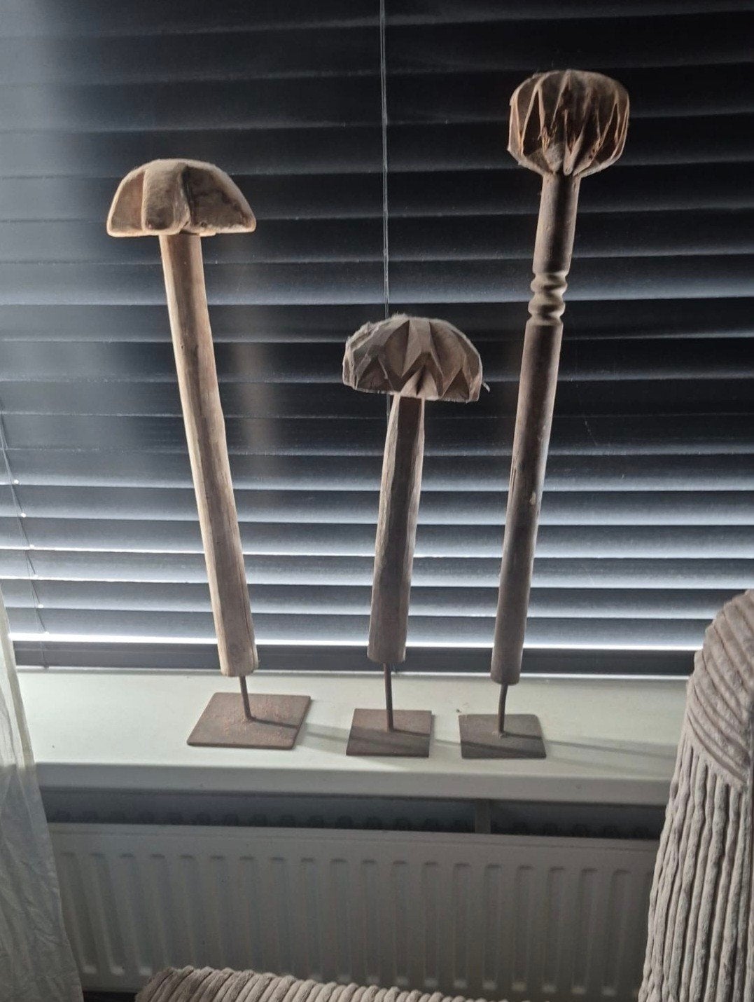 Set van 3 houten decoratieve paddestoelen, Antiek en Kunst, Ophalen of Verzenden