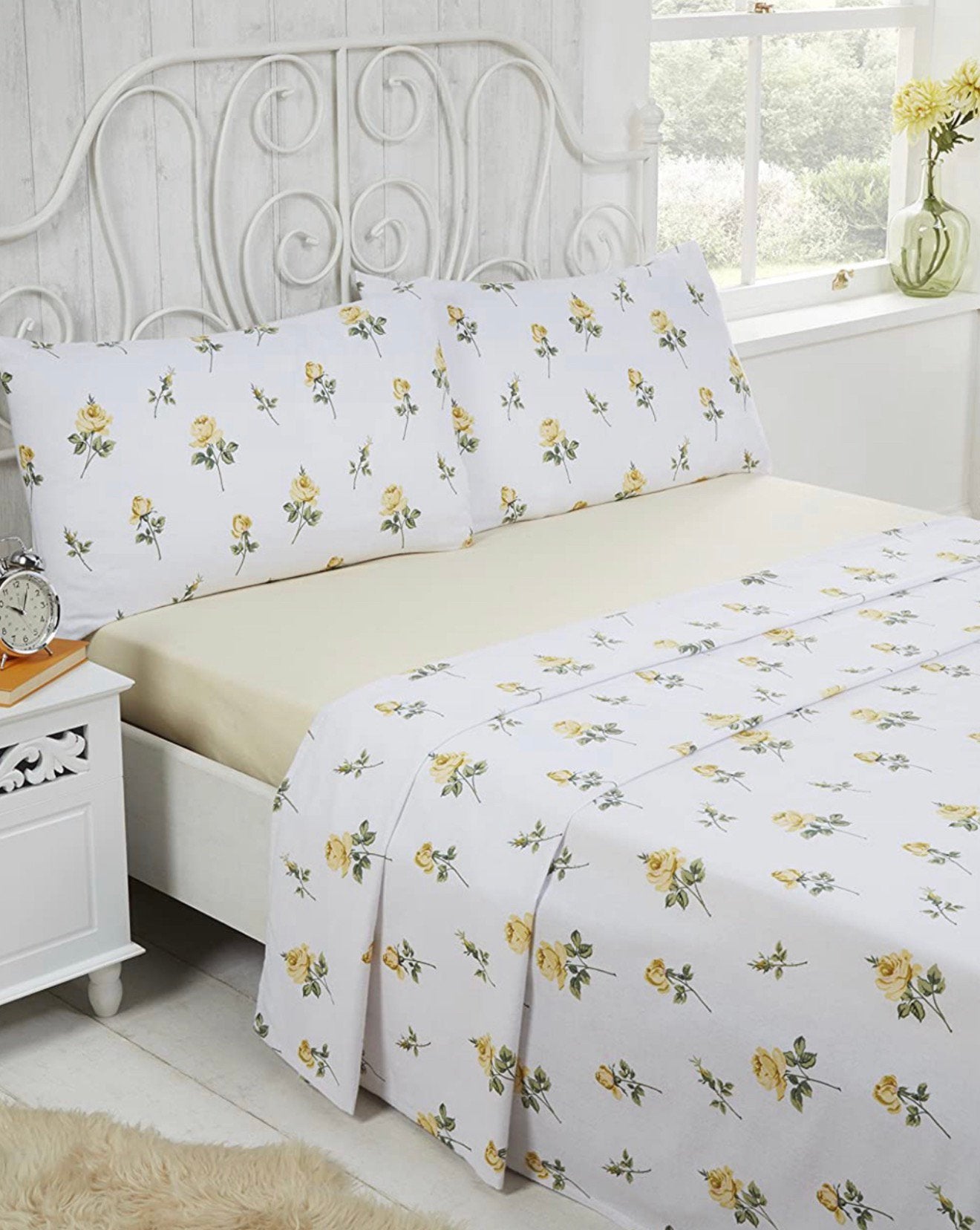 Rosebud 100% brushed Katoen lakenset Single beddengoed set, Overige maten, Wit, Dekbedovertrek, Nieuw