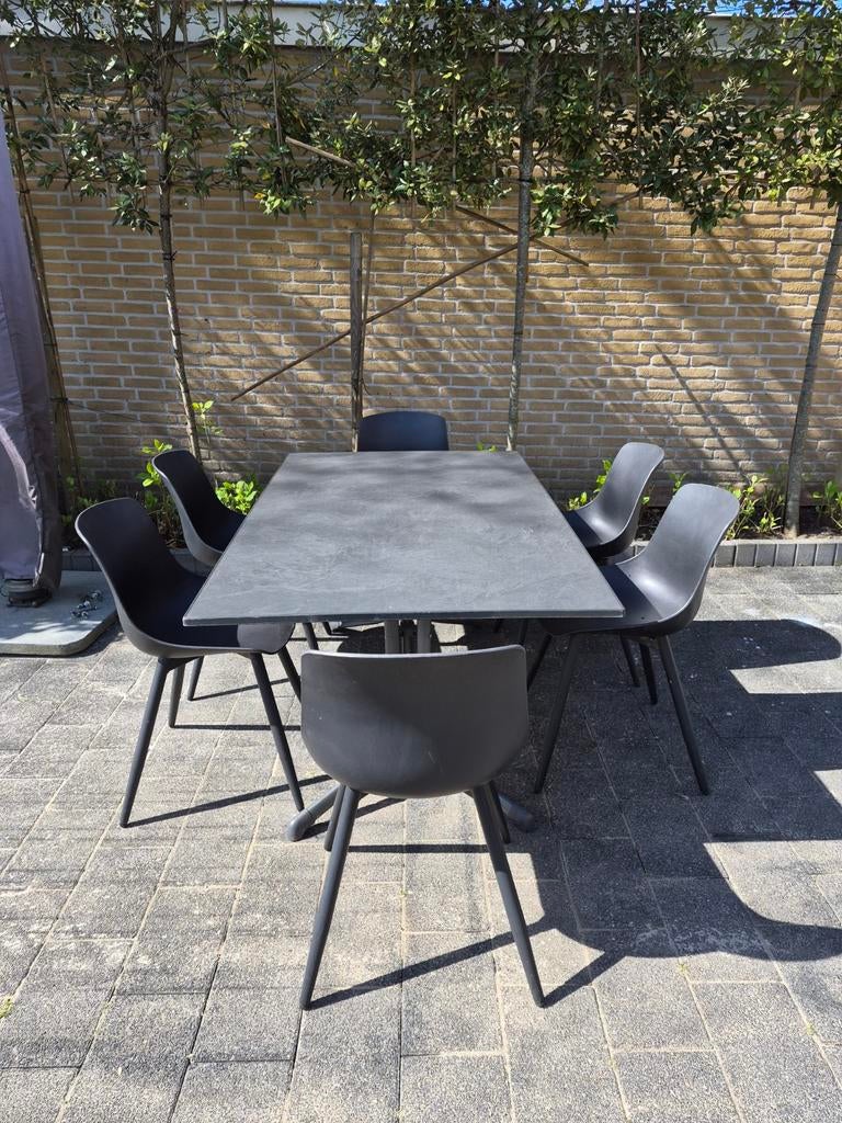 6 tuinstoelen met metalen onderstel plus sieger tafel, Ophalen, Gebruikt, Inklapbaar