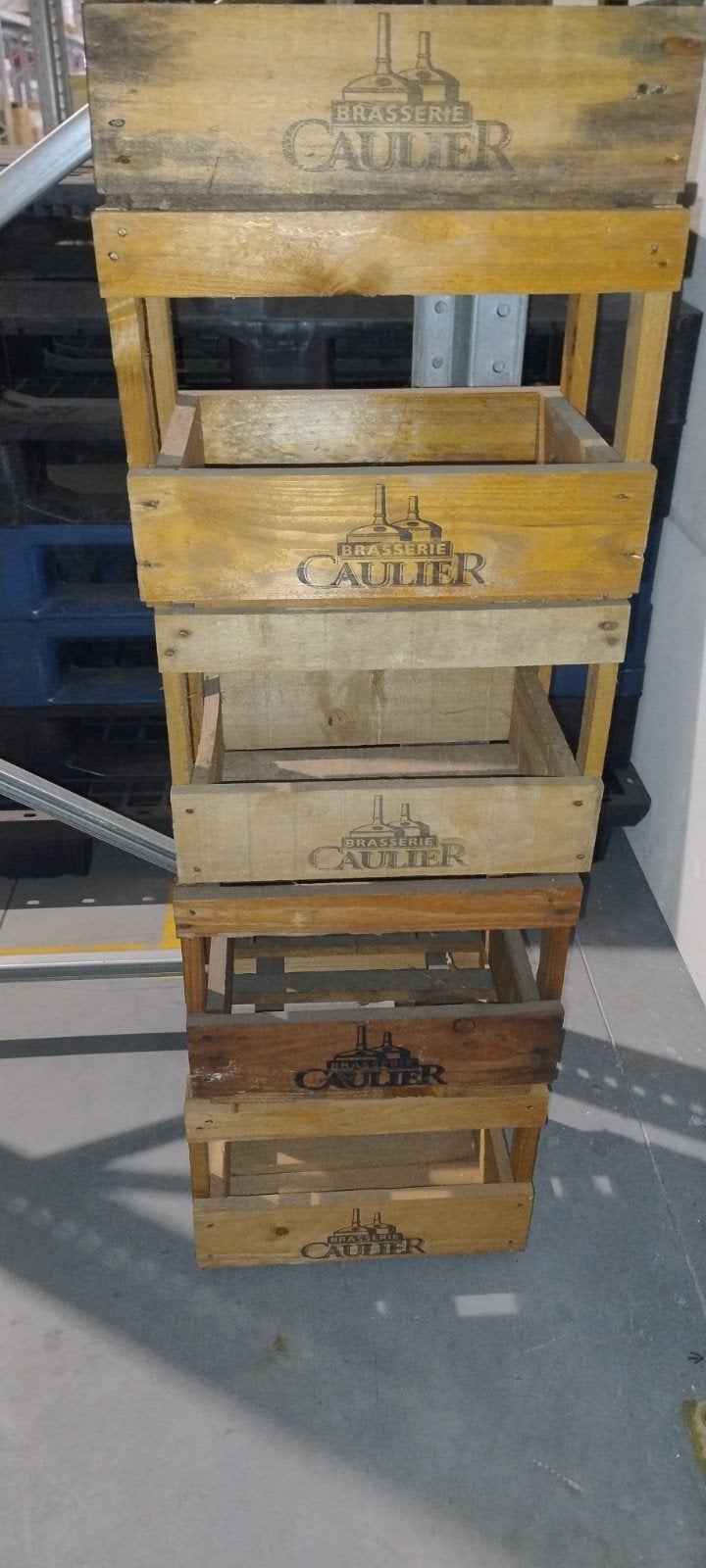 4 houten Caulier kratten - Vintage bierkratten, Ophalen, Minder dan 50 cm, Gebruikt, Minder dan 50 cm