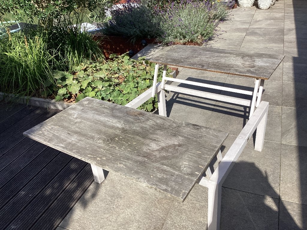 Apple Bee Loungetafel flip-up aluminium en teak, Tuin en Terras, Gebruikt, Eettafel, Aluminium, Loungeset
