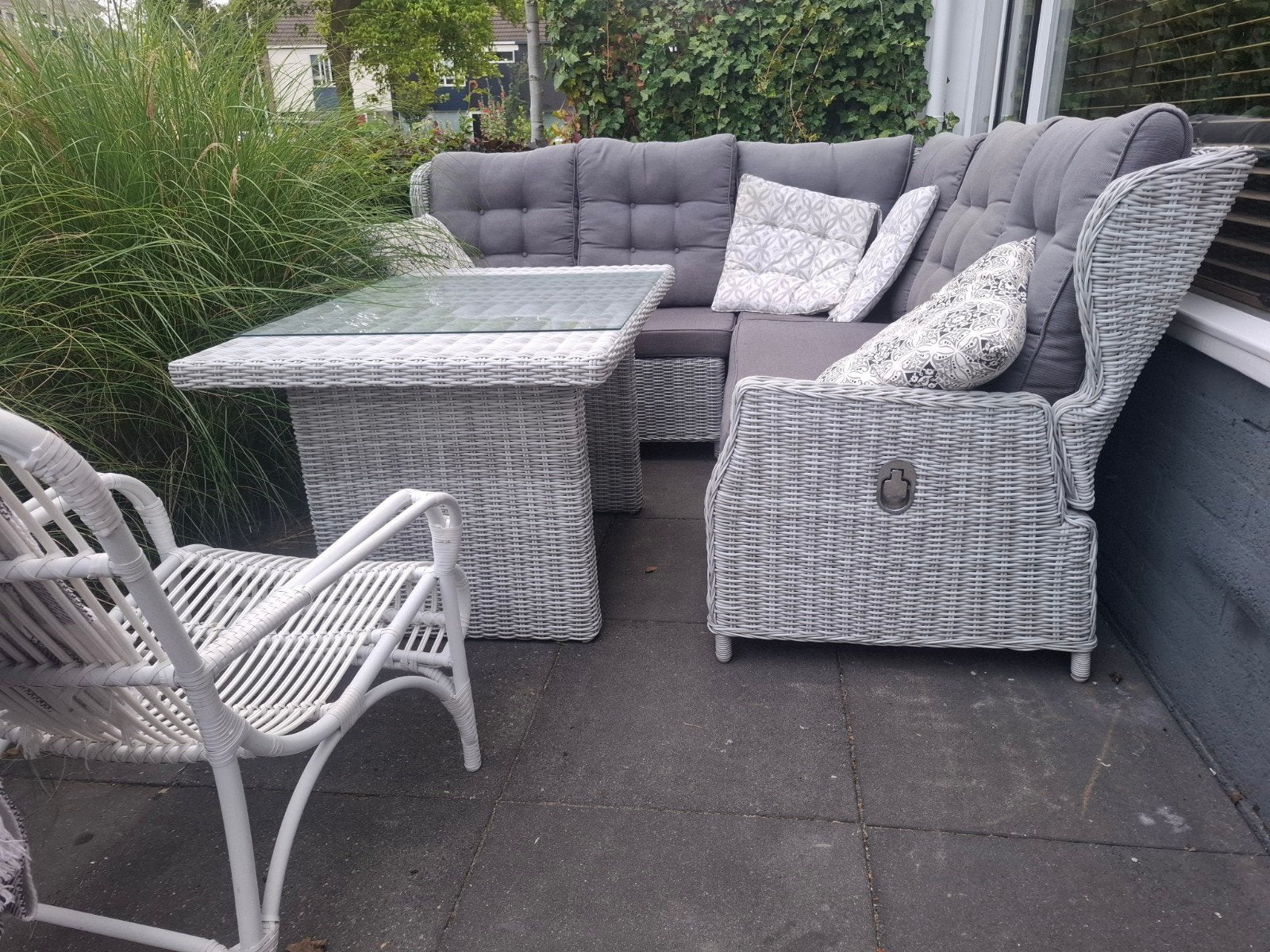 Lounge diningset met verstelbare leuningen, Tuin en Terras, Tuinsets en Loungesets, Ophalen, 5 zitplaatsen, Gebruikt, Bank