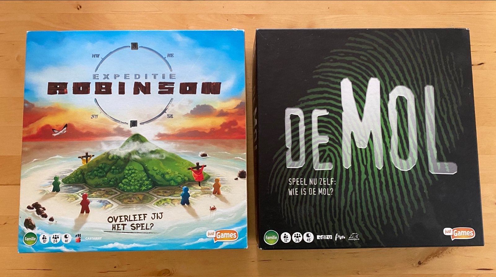 Bordspellen: Expeditie Robinson & De Mol zgan, Hobby en Vrije tijd, Drie of vier spelers, Ophalen of Verzenden, Gebruikt