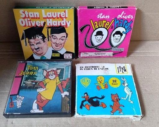 4x Super 8 films Laurel & Hardy, Tom & Jerry, Warner Bros, Ophalen of Verzenden, 8mm film