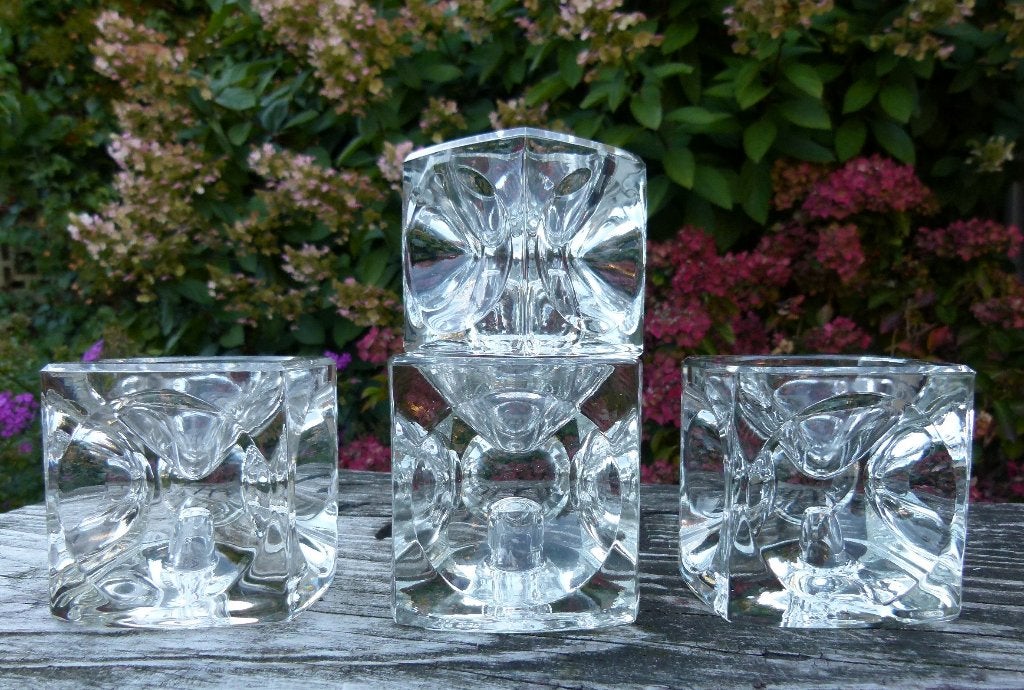 Vintage SKLO Union Kubus Kandelaars Rudolf Jurnikl Ice Cube, Ophalen of Verzenden