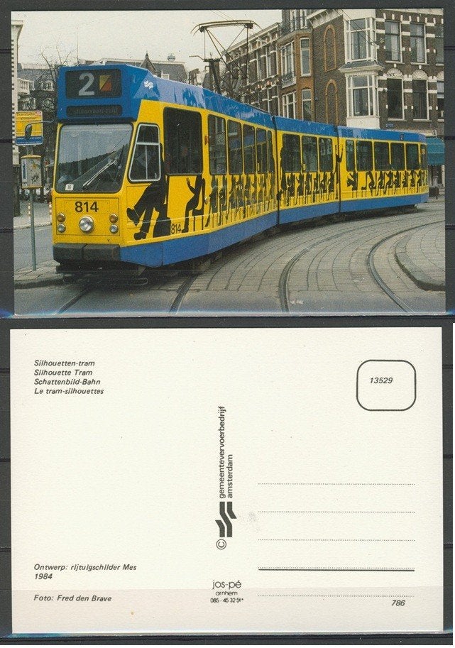GVB Silhouetten Tram 814 Lijn 2 Foto/Ansichtkaart t-14 jdu, Verzamelen, Spoorwegen en Tramwegen, Ophalen of Verzenden, Zo goed als nieuw