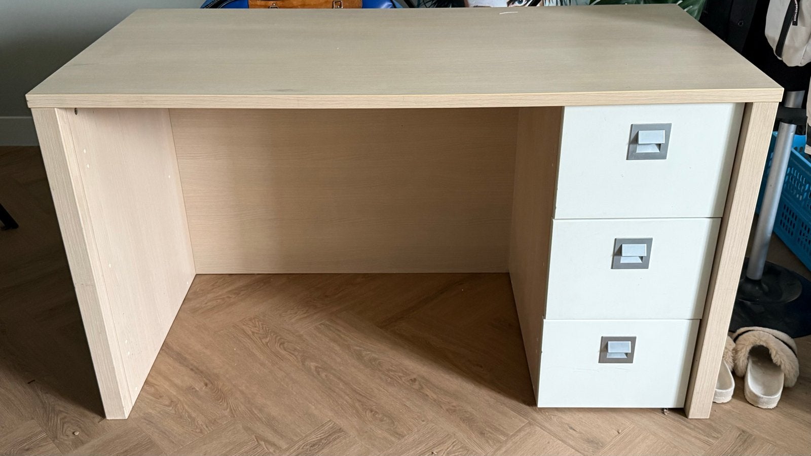 Licht houten bureau met 3 lades - Ideaal voor thuiswerkplek, Ophalen, Gebruikt, Computerbureau, Beige