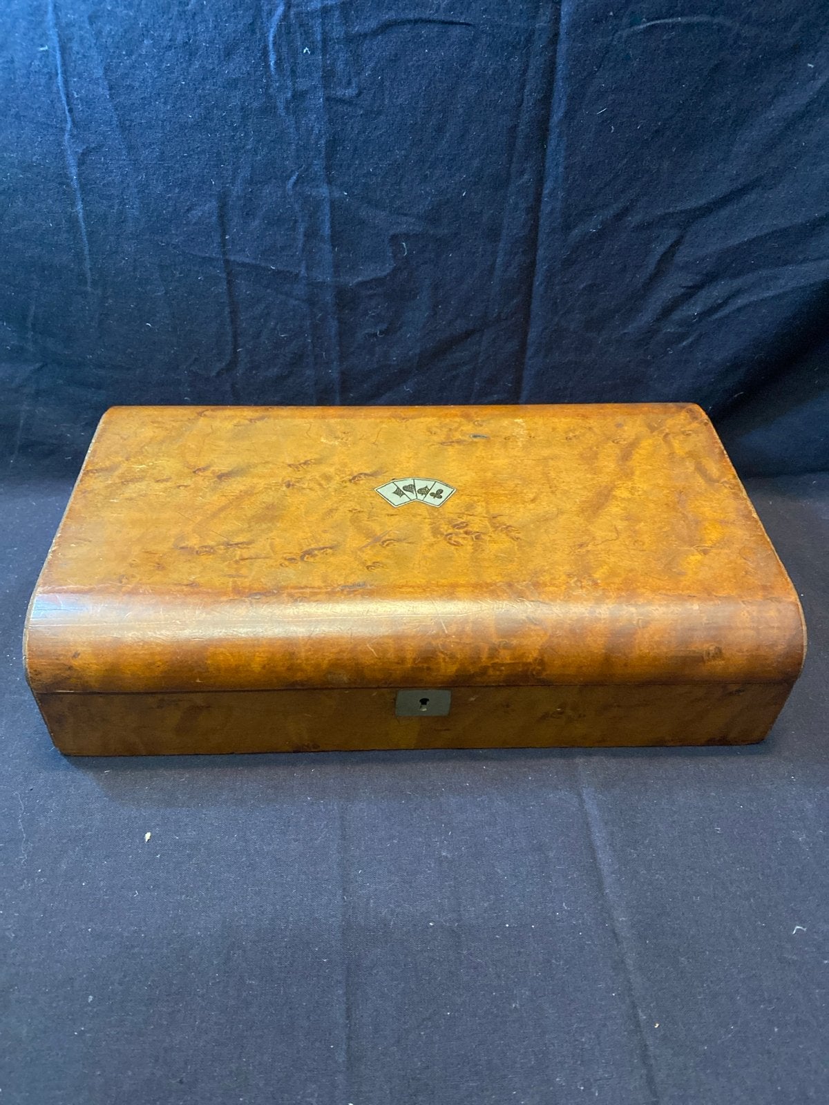 Antieke houten kaarstpeldoos met benen fiches, Ophalen of Verzenden