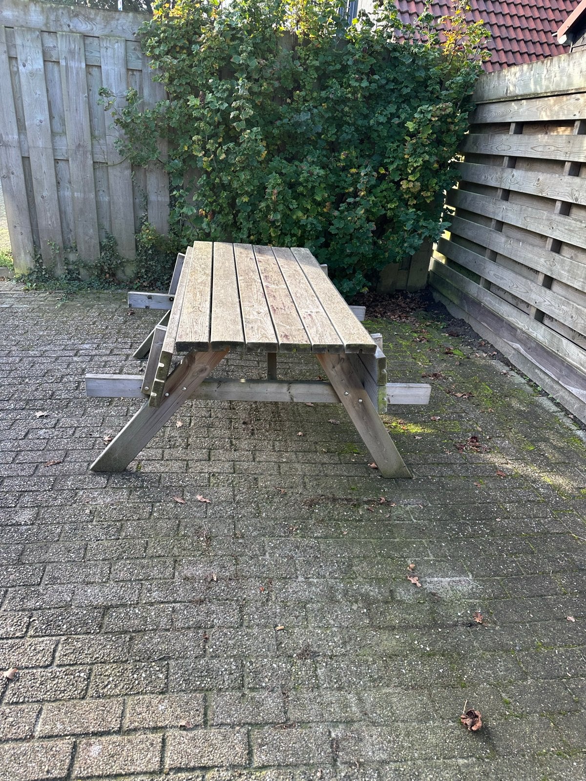 Picknick tafel met opklapbare banken., Gebruikt, Ophalen of Verzenden, Inklapbaar, Rechthoekig
