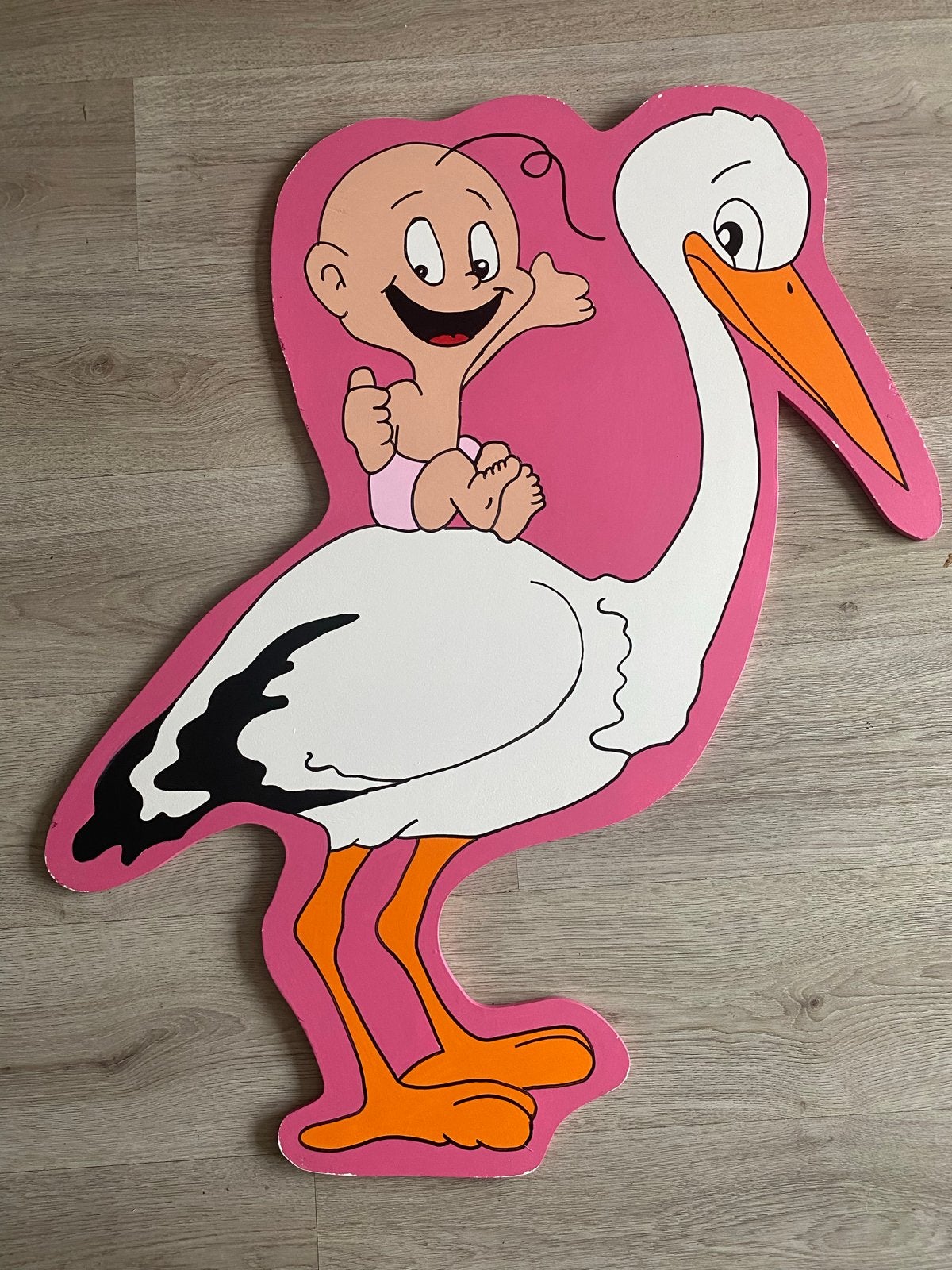 Geboortebord Ooievaar met baby - Roze (L), Kinderen en Baby's, Kraamcadeaus en Geboorteborden, Ophalen, Gebruikt, Geboortebord