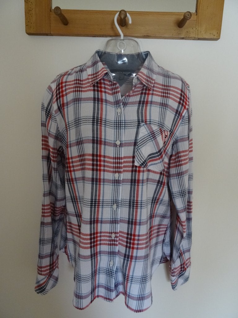 Tommy Hilfiger ruiten overhemd mt S, Wit, Ophalen of Verzenden, Zo goed als nieuw, Maat 36 (S)