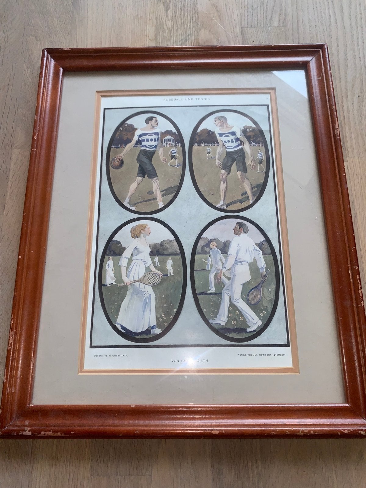Vintage Kunstprint: Voetbal en Tennis door Paul Segieth, Antiek en Kunst, Kunst | Tekeningen en Foto's, Ophalen, Print, Print/reproductie