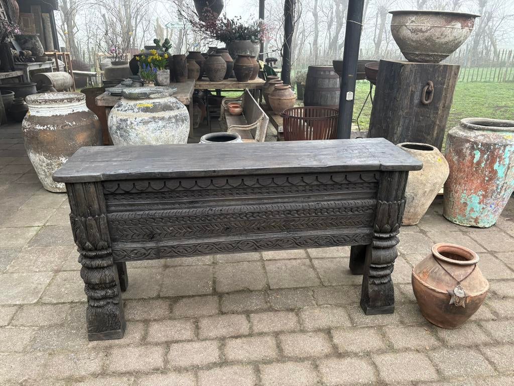 Oud dressoir uit India, Ophalen, Gebruikt, 150 tot 200 cm, Teakhout