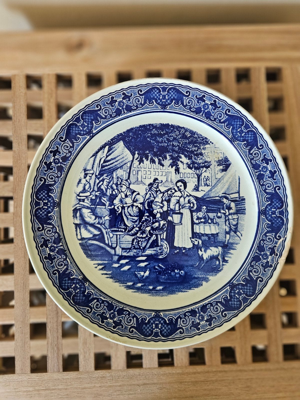 Antiek Delfts Blauw Wandbord - Marktscène, Antiek en Kunst, Ophalen