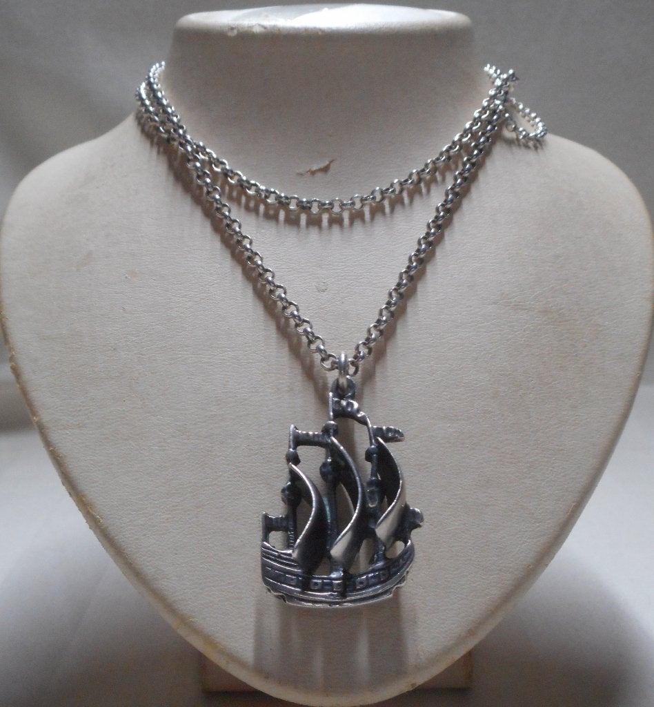 Zilveren jasseron ketting met schip hanger nr.1762, Met hanger, Verzenden, Zo goed als nieuw, Zilver