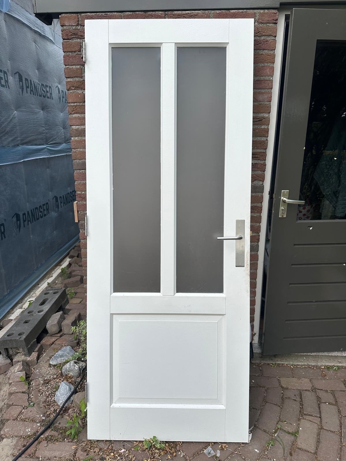2x linksdraaiende Paneeldeuren met glas, 82,8x211,5 cm, Ophalen, Gebruikt, 80 tot 100 cm, Binnendeur
