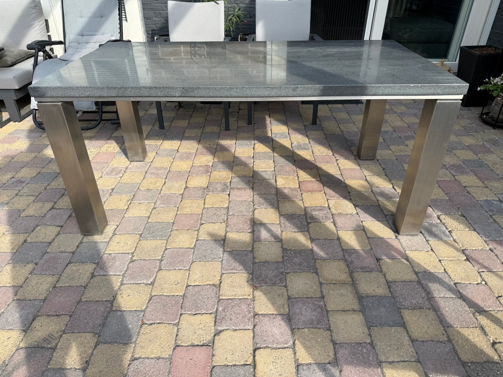 Rvs buitentafel met graniet blad, Ophalen, Gebruikt, Rechthoekig, Rvs