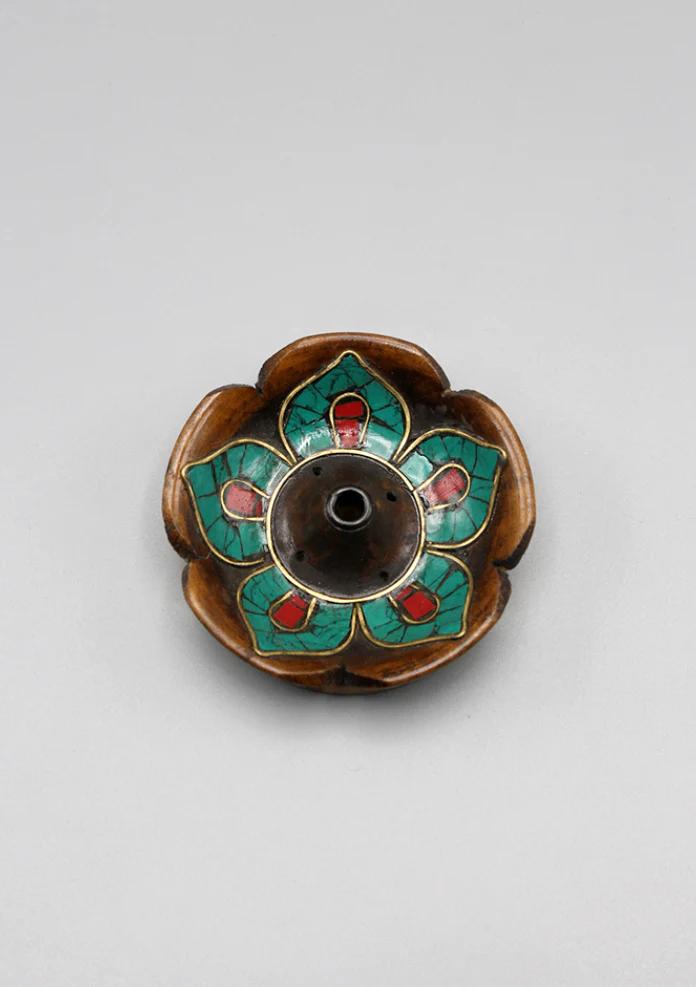 Wierookhouder met ingelegde turkooise lotus, Overige materialen, Verzenden, Nieuw, Nepalhandwerk.nl