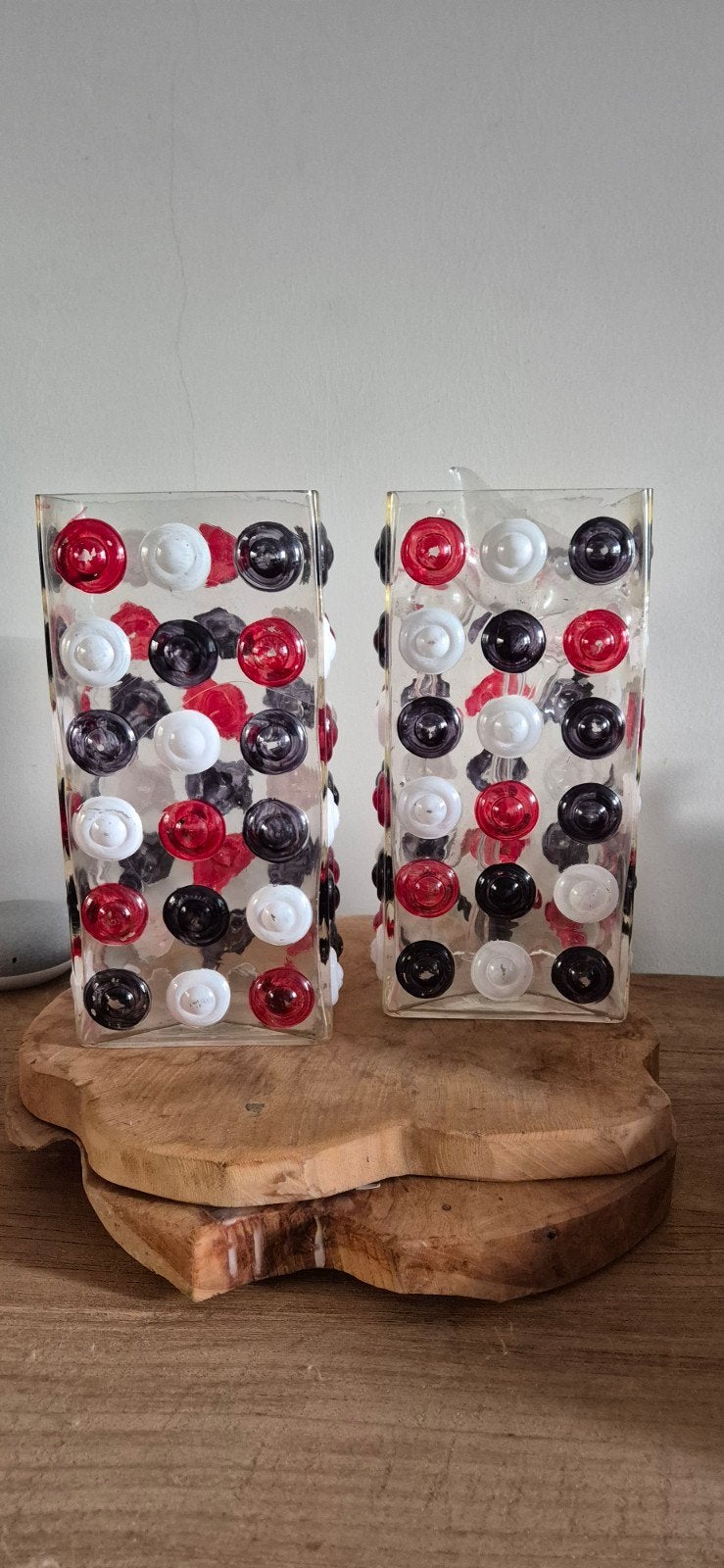 vintage Walther Glas blokvazen  met noppen, Ophalen