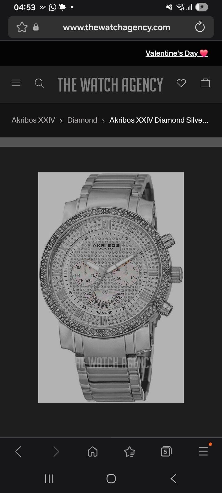 Akribos XXIV Horloge met Briljantjes - Zilveren Dikke Band, Sieraden, Tassen en Uiterlijk, Horloges | Heren, Ophalen of Verzenden