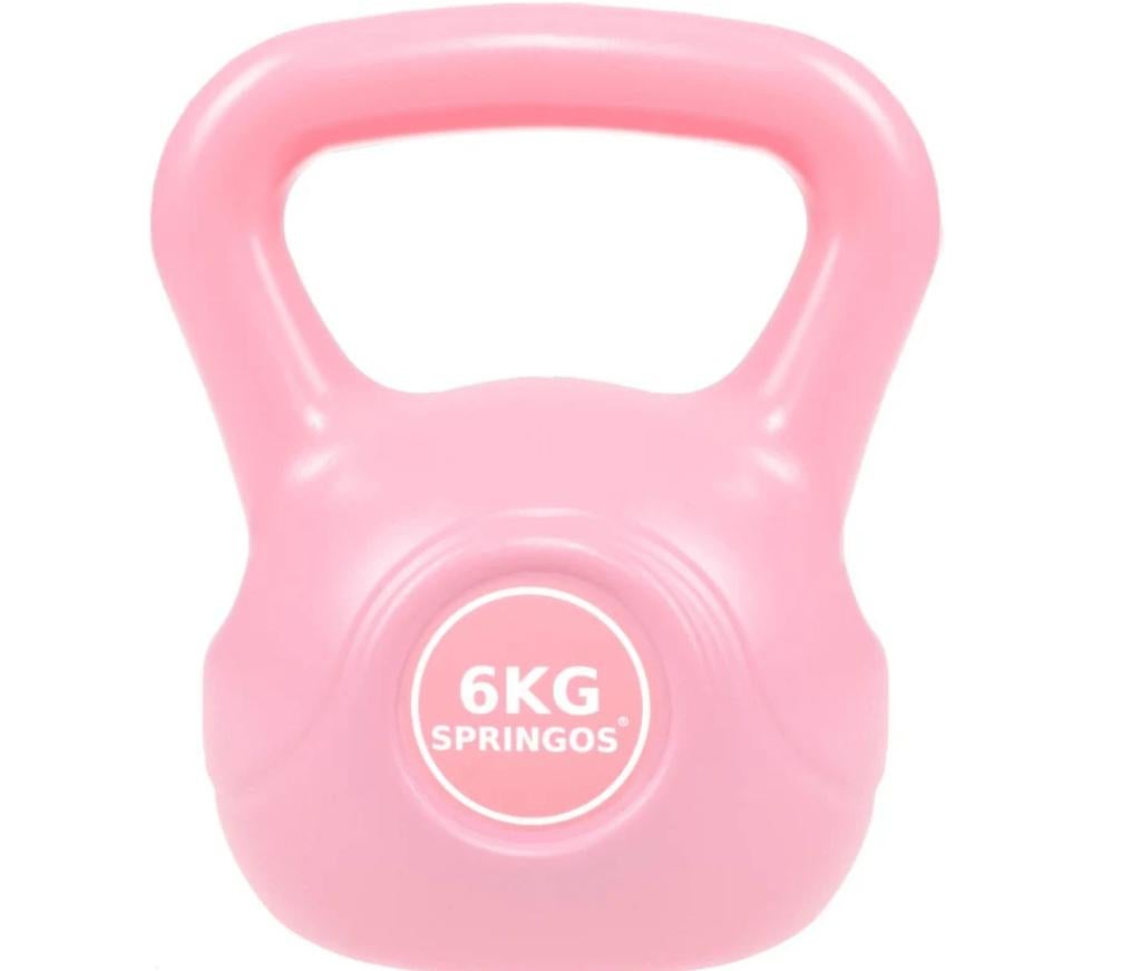 Roze Springos Kettlebell 6 KG, Sport en Fitness, Ophalen of Verzenden, Zo goed als nieuw, Armen, Kettlebell