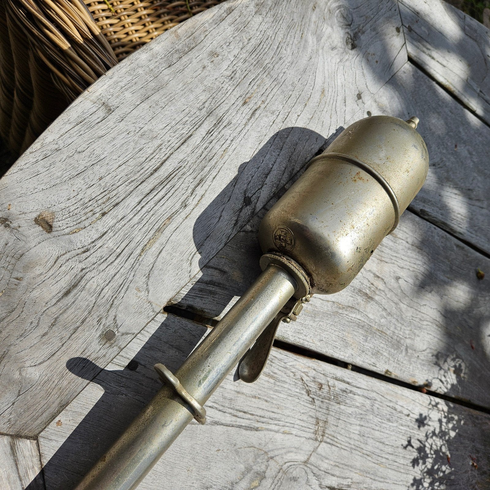 Antieke handmatige verstuiver met houten handvat, Ophalen of Verzenden