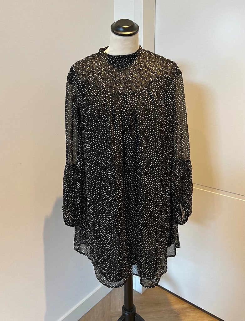 ZGAN zwart wit stip Zara jurk ronde hals XS 34 36 lange mouw, Ophalen of Verzenden, Zo goed als nieuw, Maat 34 (XS) of kleiner