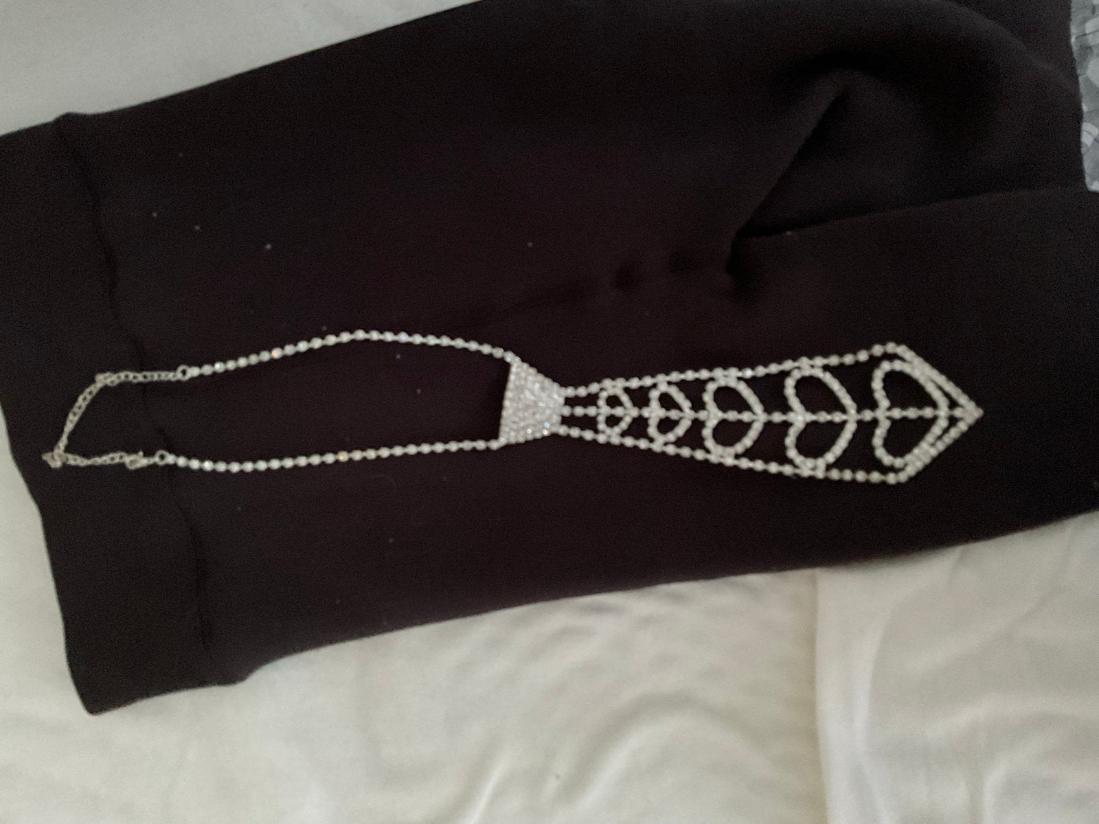Stijlvolle strass stropdas ketting, Overige materialen, Ophalen of Verzenden, Zo goed als nieuw, Zilver