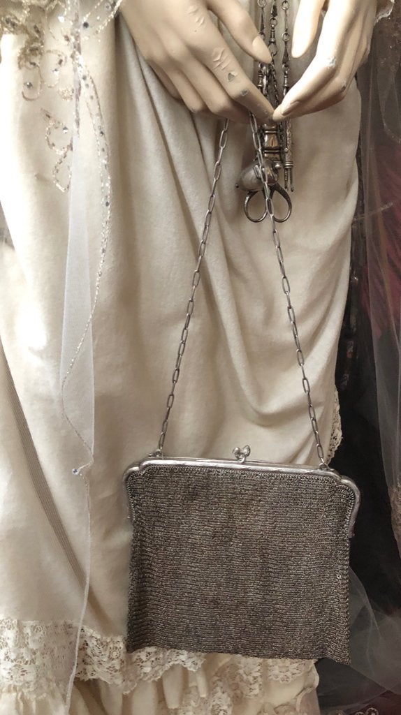 Antieke Grote zilveren Tas Beugeltas Malienkolder - 1920, Antiek en Kunst, Ophalen of Verzenden, Zilver