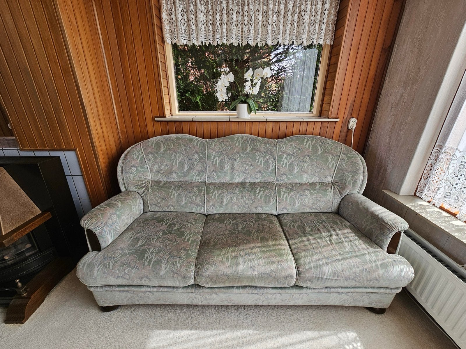Driezitsbank en 2 fauteuils, Ophalen, Gebruikt, Driepersoons, 75 tot 100 cm