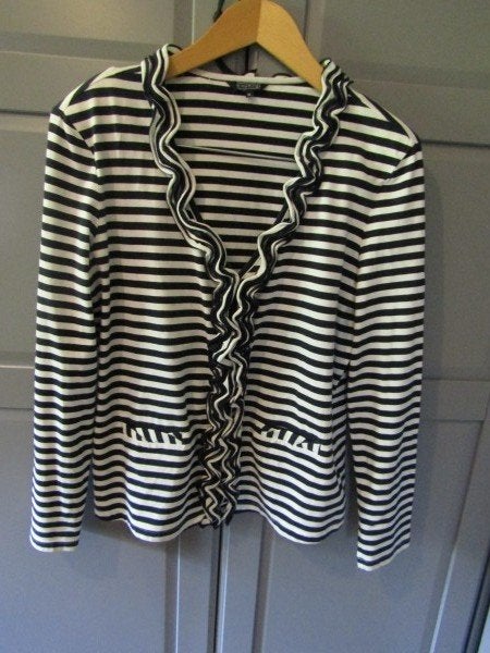 G868 Bloomings XL vest jasje tricot donkerblauw wit streepje, Maat 46/48 (XL) of groter, Zo goed als nieuw, Bloomings, Verzenden